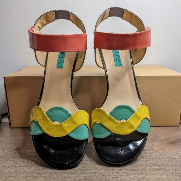 Fugitive by Francesco Rossi "Radja Emeraude" Multi-Color Patent Leather Sandals - Picture 6 of 11